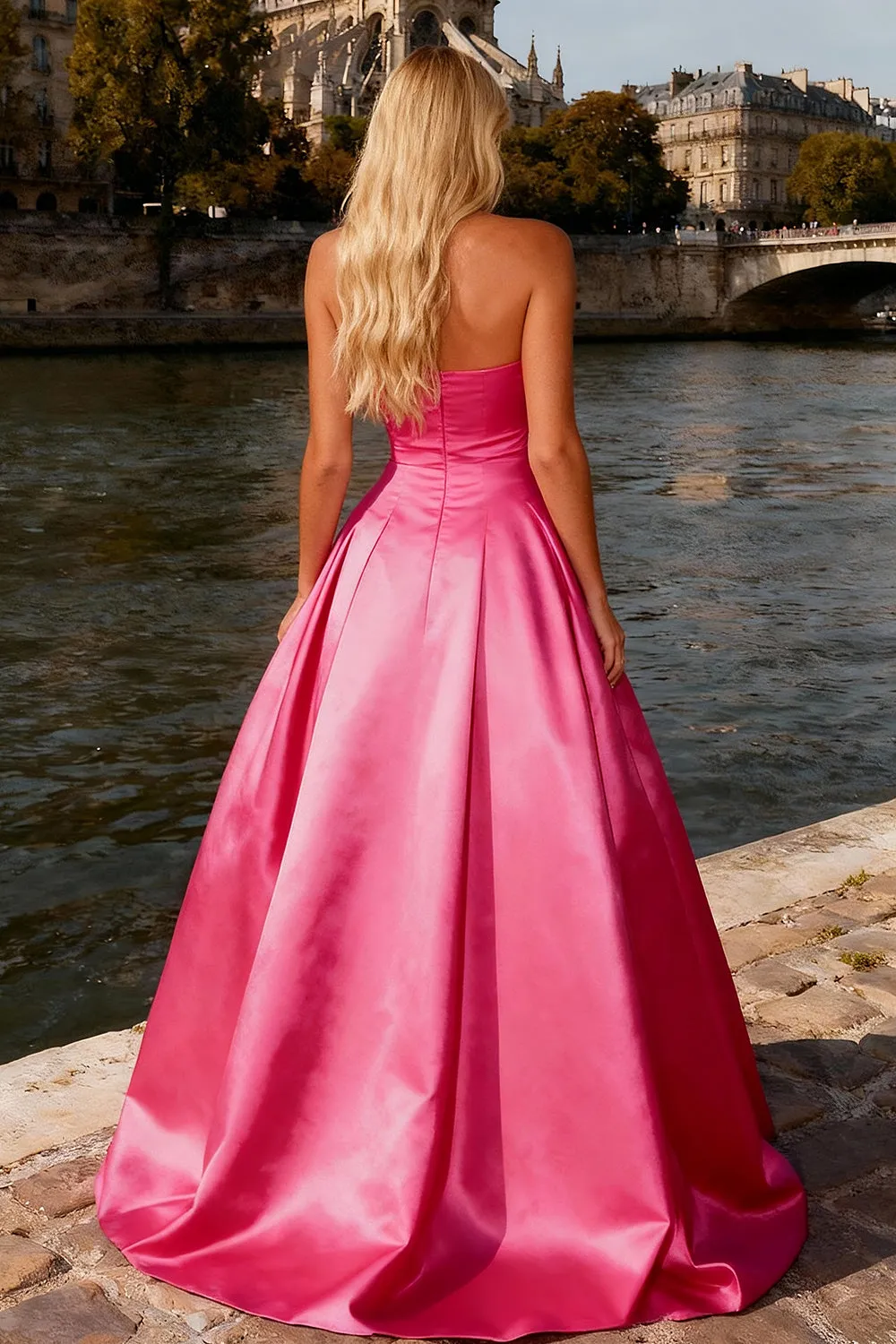 Strapless Bright Pink Ball Gown Prom Dress With Bow sold by Zapaka product image thumbnail 2