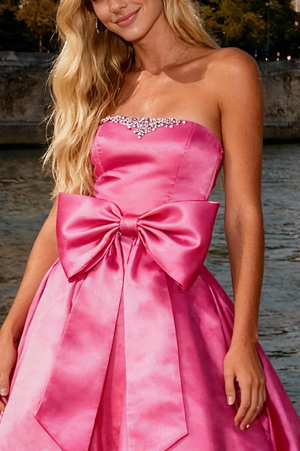 Strapless Bright Pink Ball Gown Prom Dress With Bow sold by Zapaka product image thumbnail 3