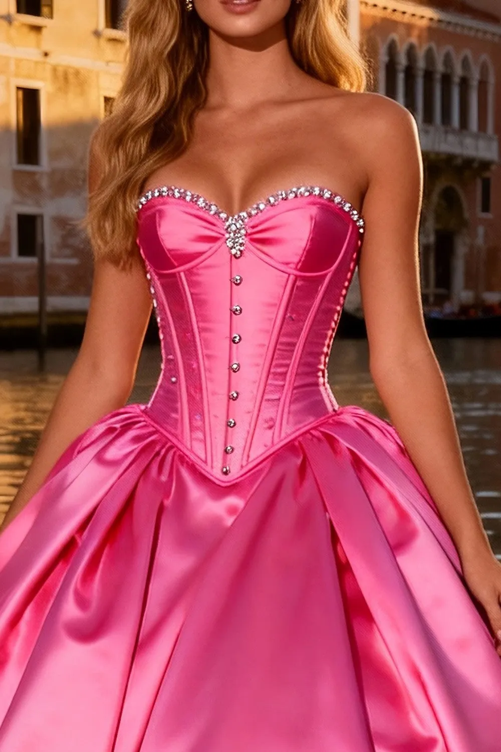 Strapless Corset Bright Pink Ball Gown Prom Dress sold by Zapaka product image thumbnail 3