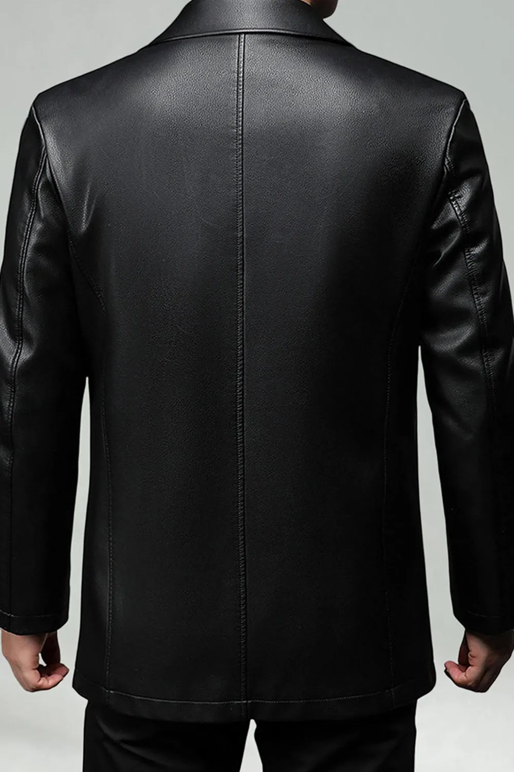 Black Lapel Leather Single Breasted Men's Trench Coat sold by Zapaka product image thumbnail 4