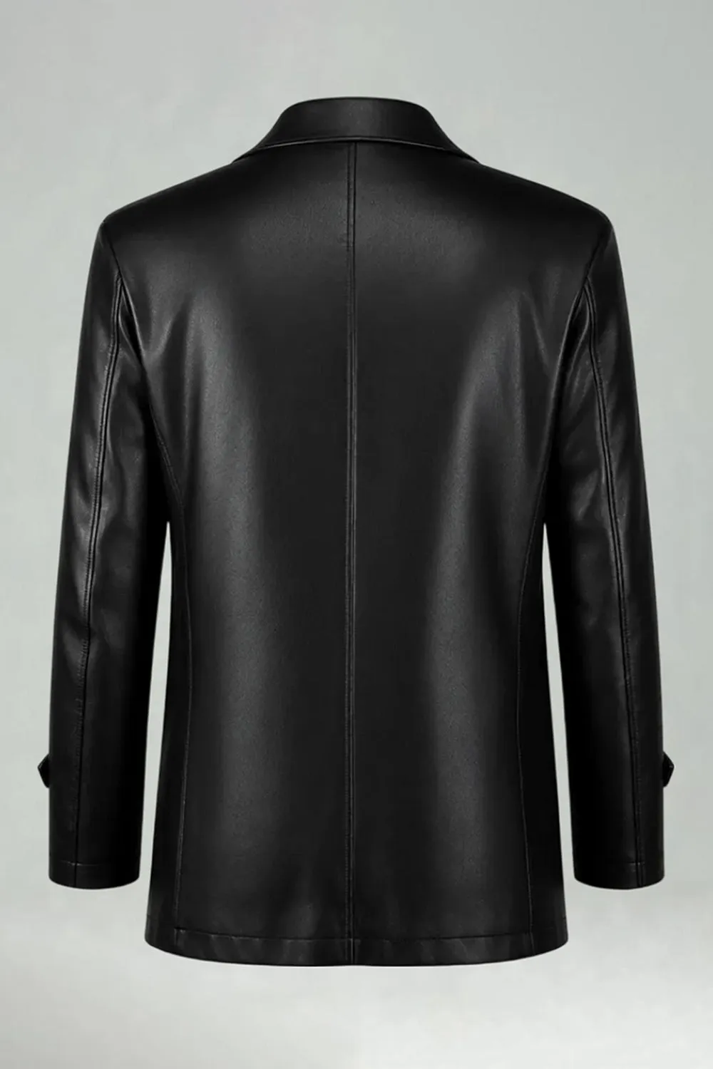 Black Lapel Leather Single Breasted Men's Trench Coat sold by Zapaka product image thumbnail 2