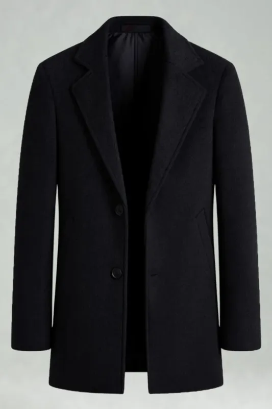 Black Single Breasted Notched Lapel Men's Winter Coat sold by Zapaka