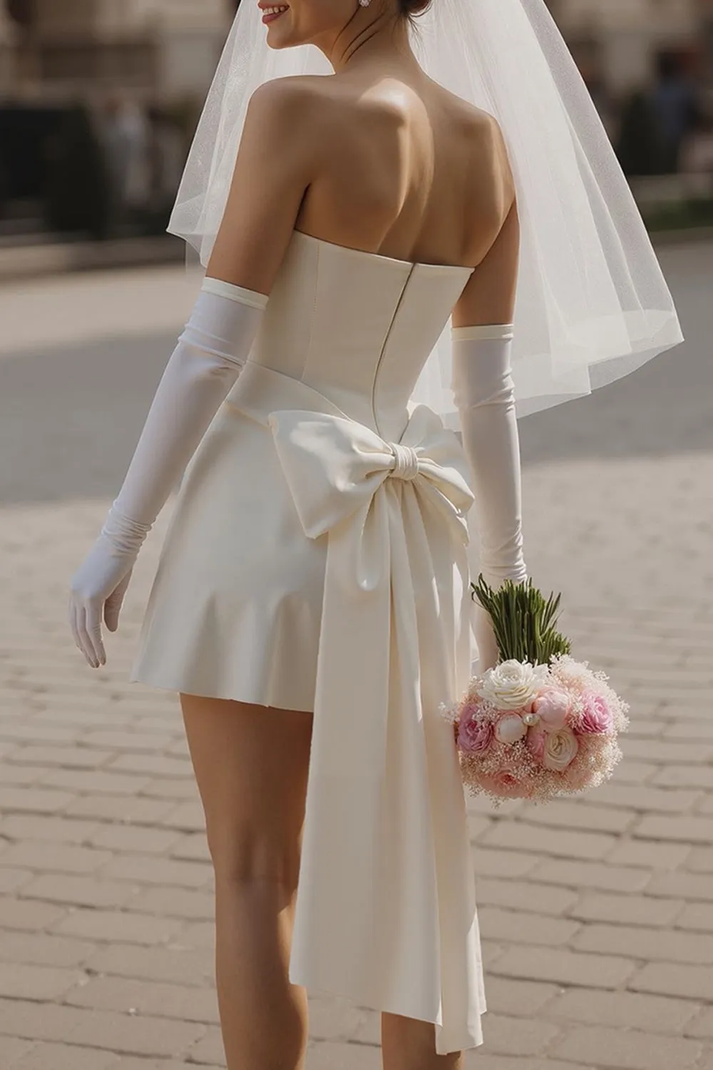 Sweetheart Ivory Bodycon Short Wedding Dress (without Gloves) sold by Zapaka product image thumbnail 4