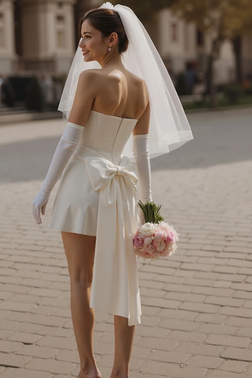 Sweetheart Ivory Bodycon Short Wedding Dress (without Gloves) sold by Zapaka product image thumbnail 2