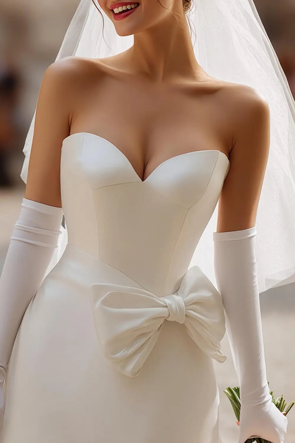 Sweetheart Ivory Bodycon Short Wedding Dress (without Gloves) sold by Zapaka product image thumbnail 3