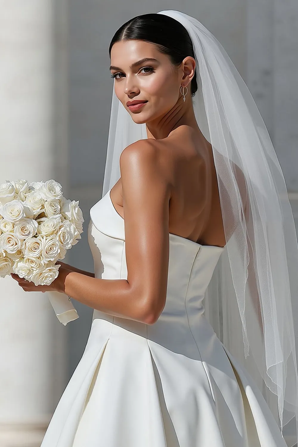 White A Line Strapless Short Wedding Dress with Pockets sold by Zapaka product image thumbnail 5