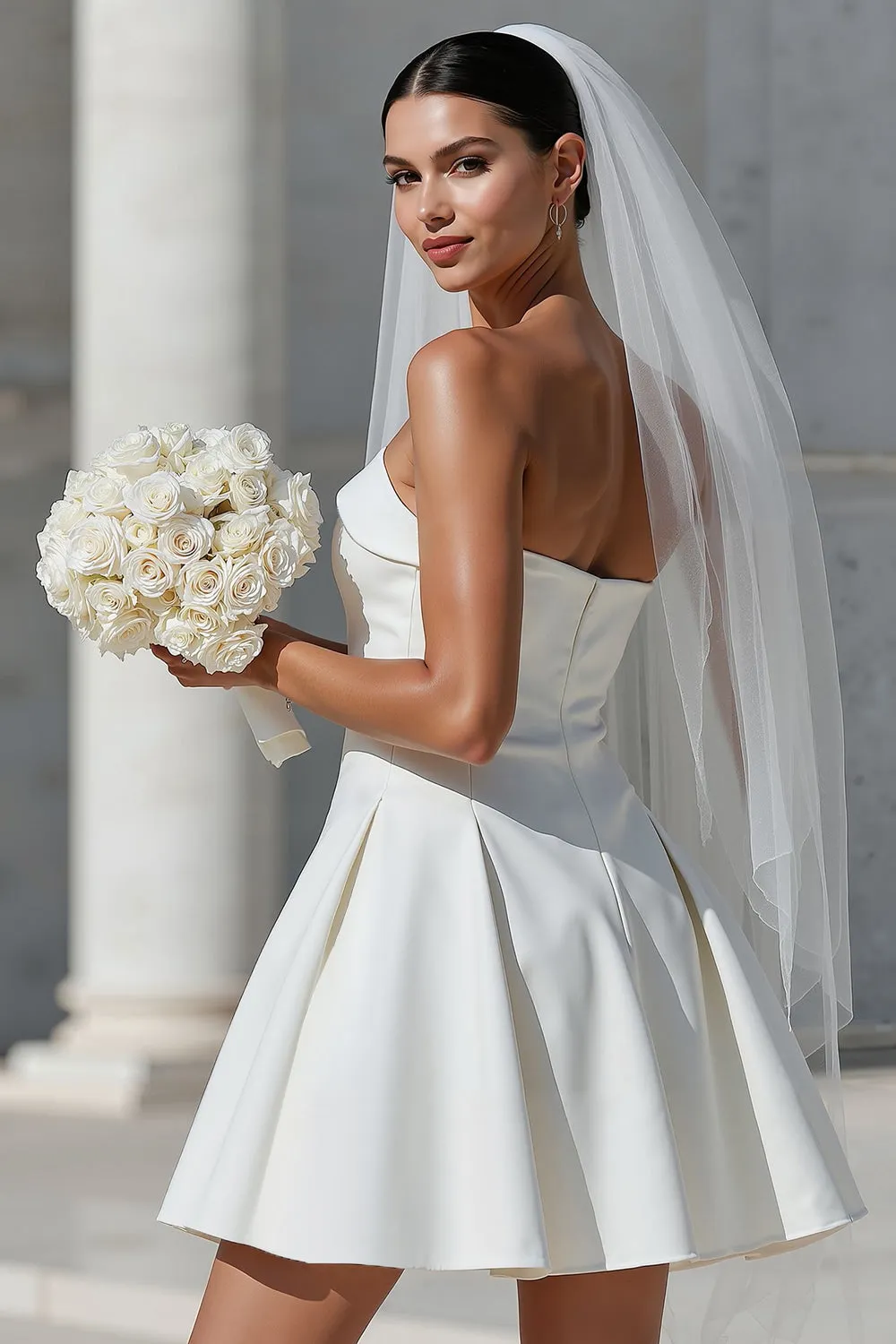 White A Line Strapless Short Wedding Dress with Pockets sold by Zapaka product image thumbnail 2