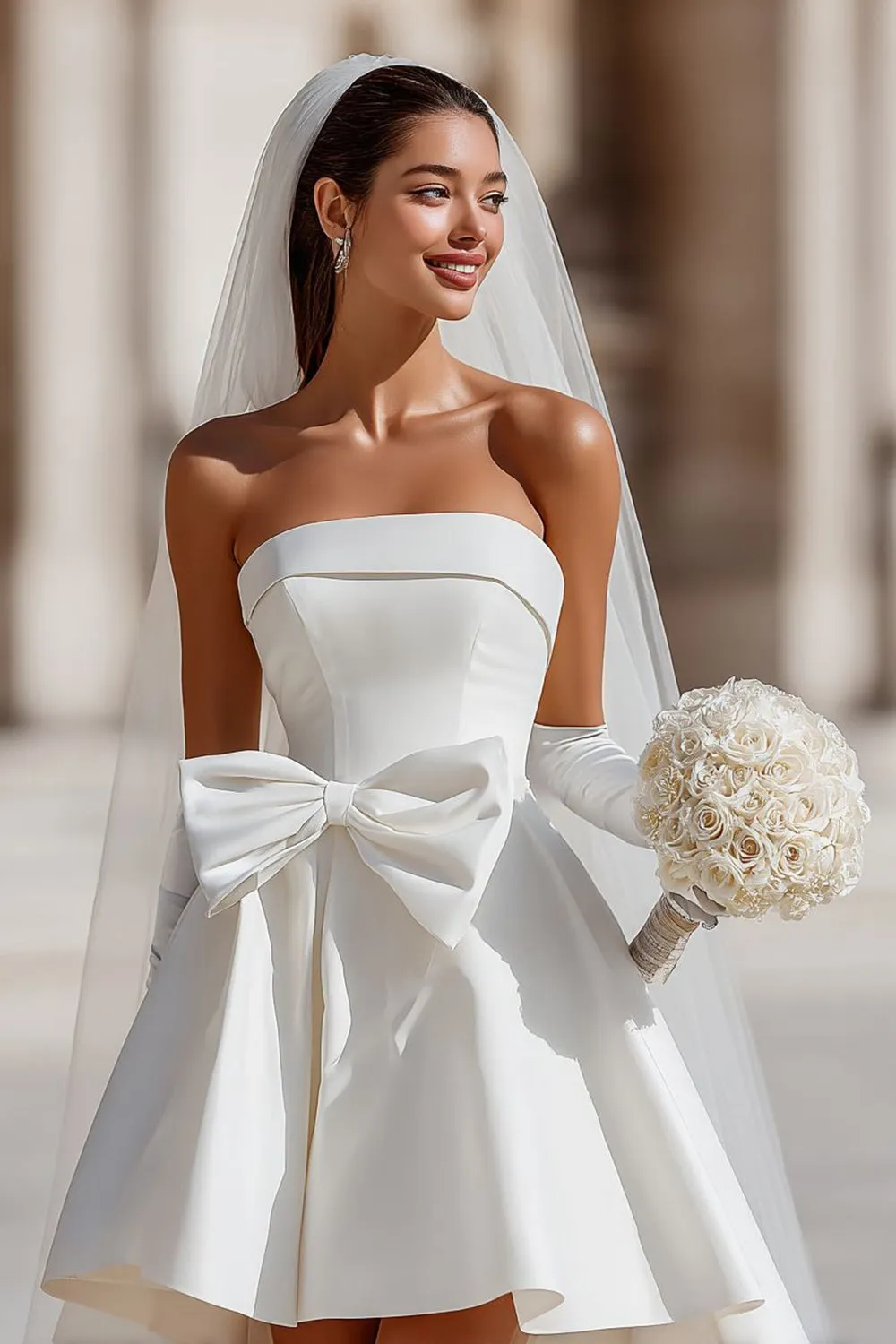 White A Line Strapless Short Wedding Dress with Pockets sold by Zapaka product image thumbnail 3