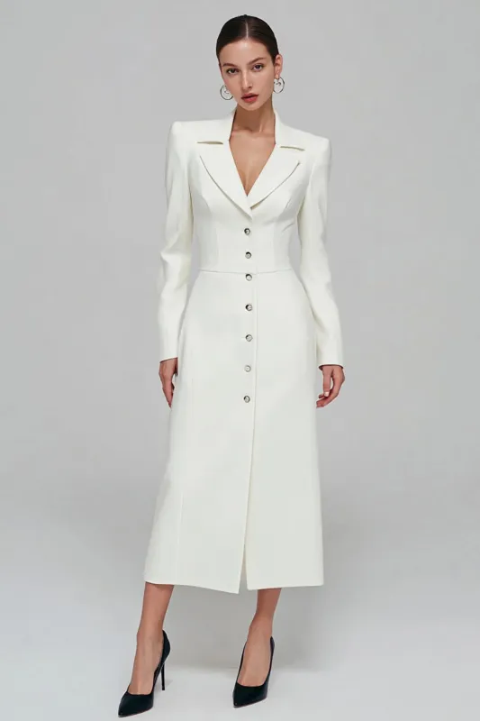 Ivory Sheath Notched Lapel Single-breasted Blazer Dress sold by Zapaka