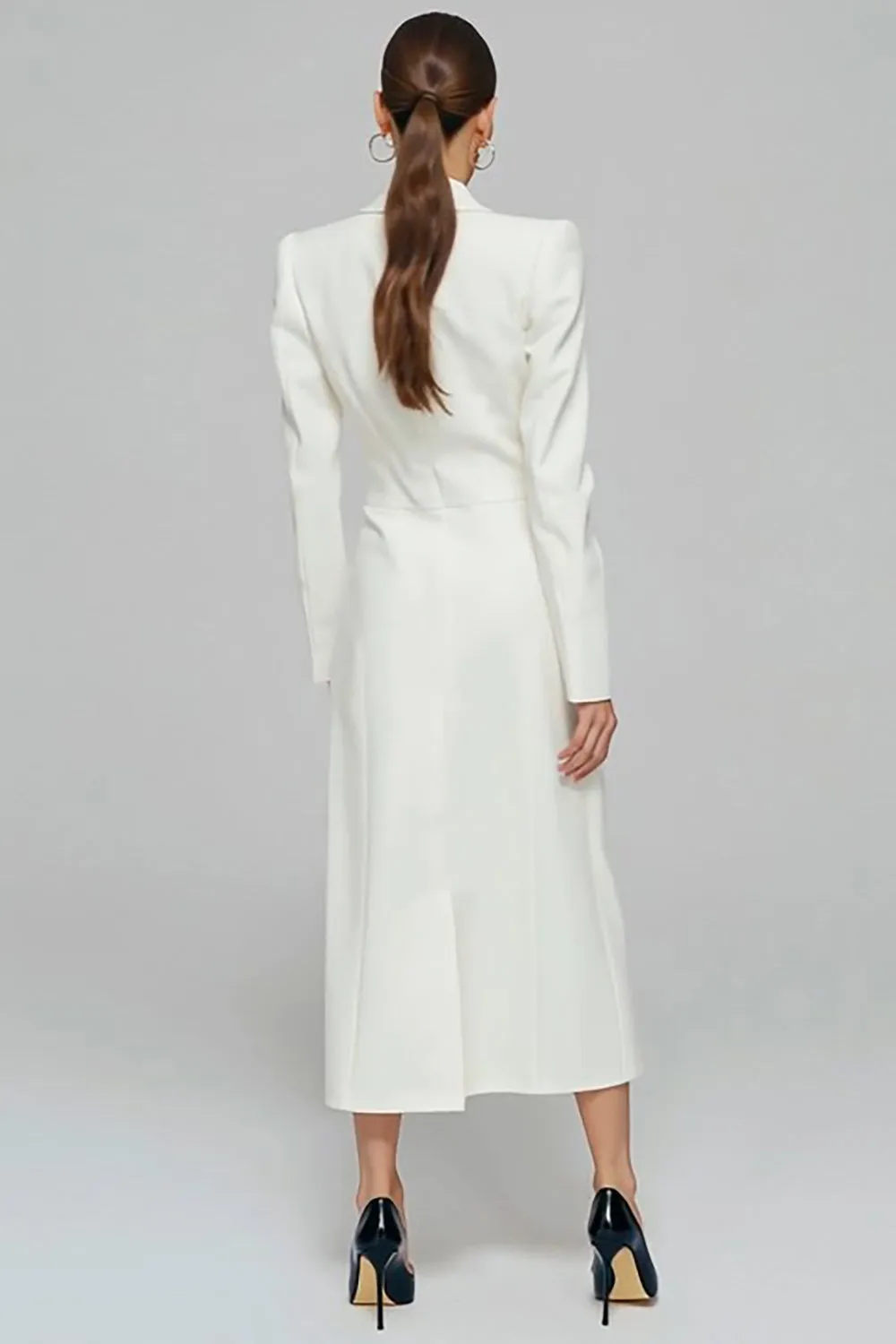 Ivory Sheath Notched Lapel Single-breasted Blazer Dress sold by Zapaka product image thumbnail 2