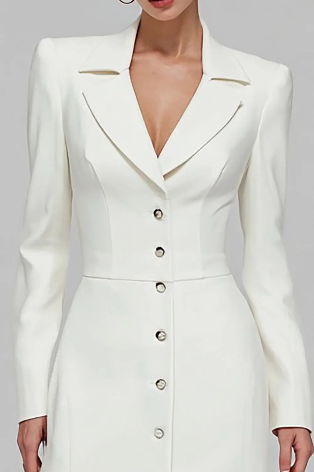 Ivory Sheath Notched Lapel Single-breasted Blazer Dress sold by Zapaka product image thumbnail 3