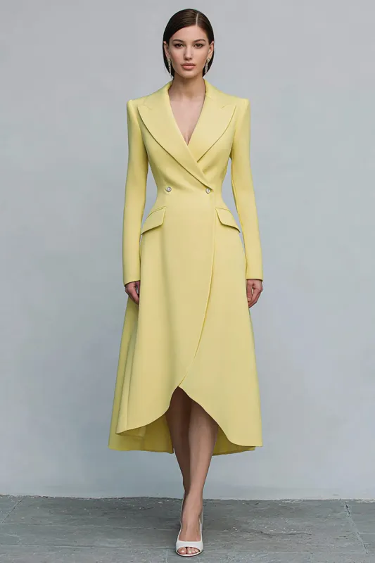Yellow Peak Lapel A Line Long Sleeve Work Dress sold by Zapaka