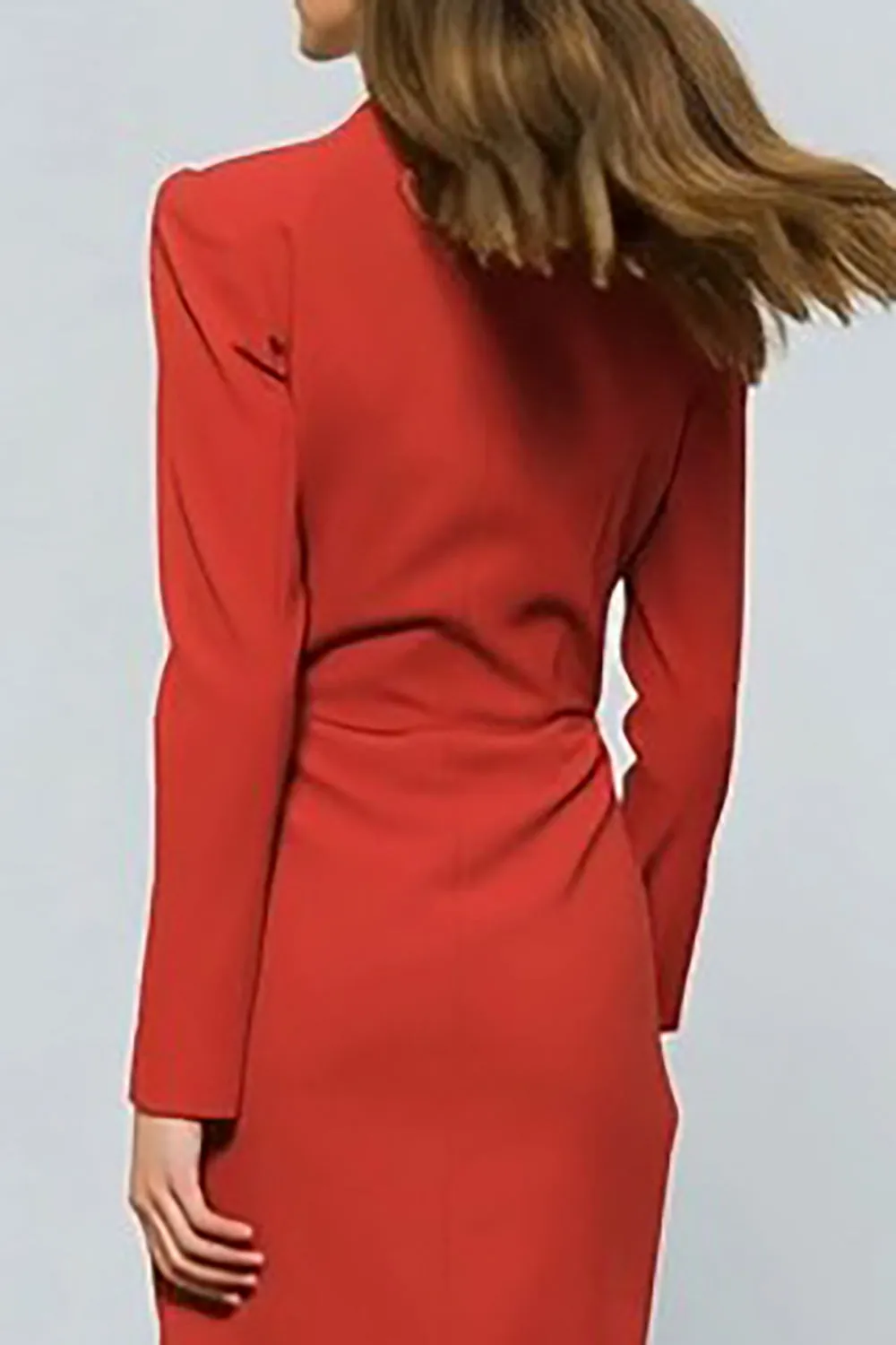 Red Peak Lapel Sheath Long Sleeve Work Dress with Slit sold by Zapaka product image thumbnail 4