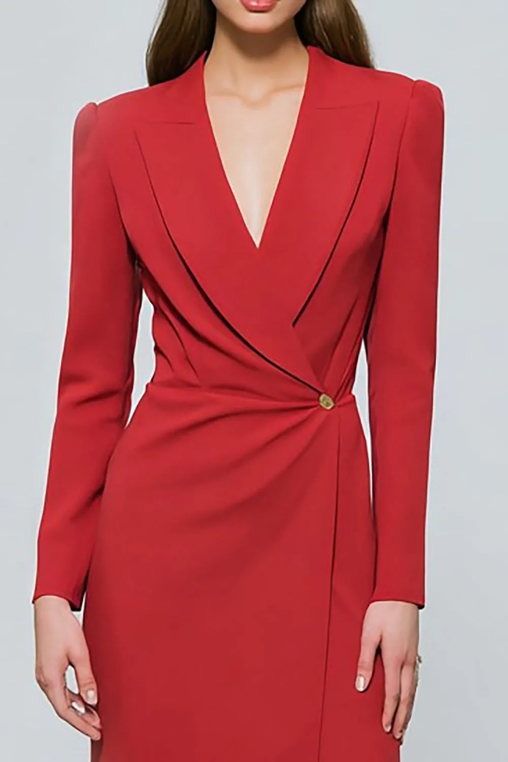 Red Peak Lapel Sheath Long Sleeve Work Dress with Slit sold by Zapaka product image thumbnail 3