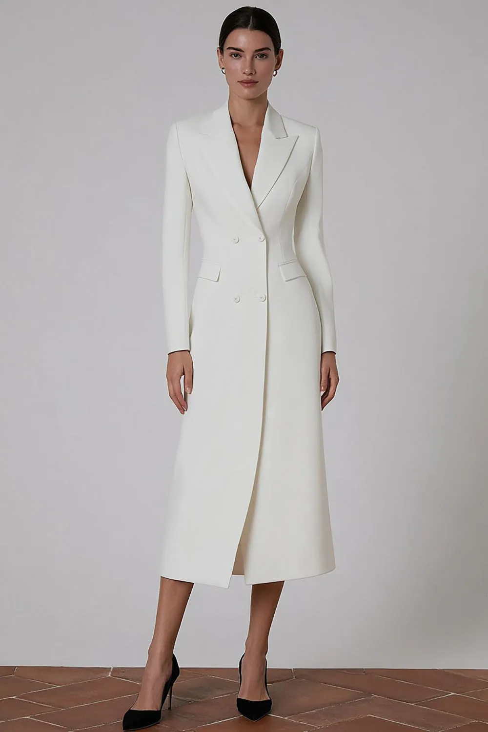 Ivory Peak Lapel Double-breasted Blazer Dress sold by Zapaka