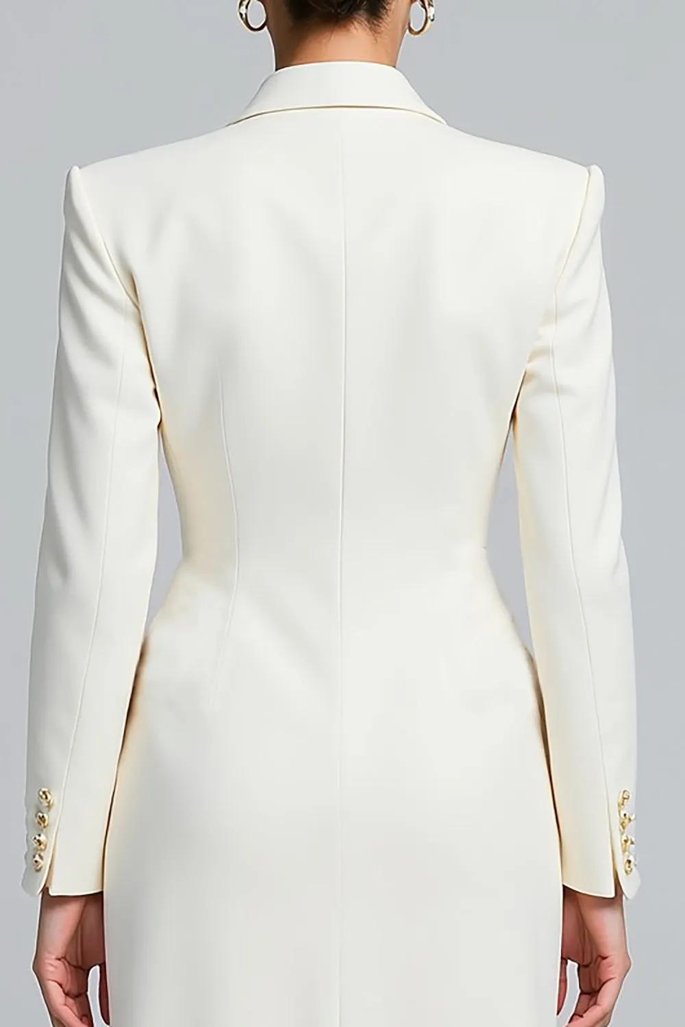 White Peak Lapel Sheath Long Sleeve Blazer Dress with Slit sold by Zapaka product image thumbnail 4