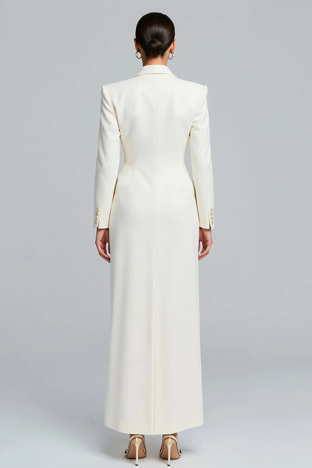 White Peak Lapel Sheath Long Sleeve Blazer Dress with Slit sold by Zapaka product image thumbnail 2