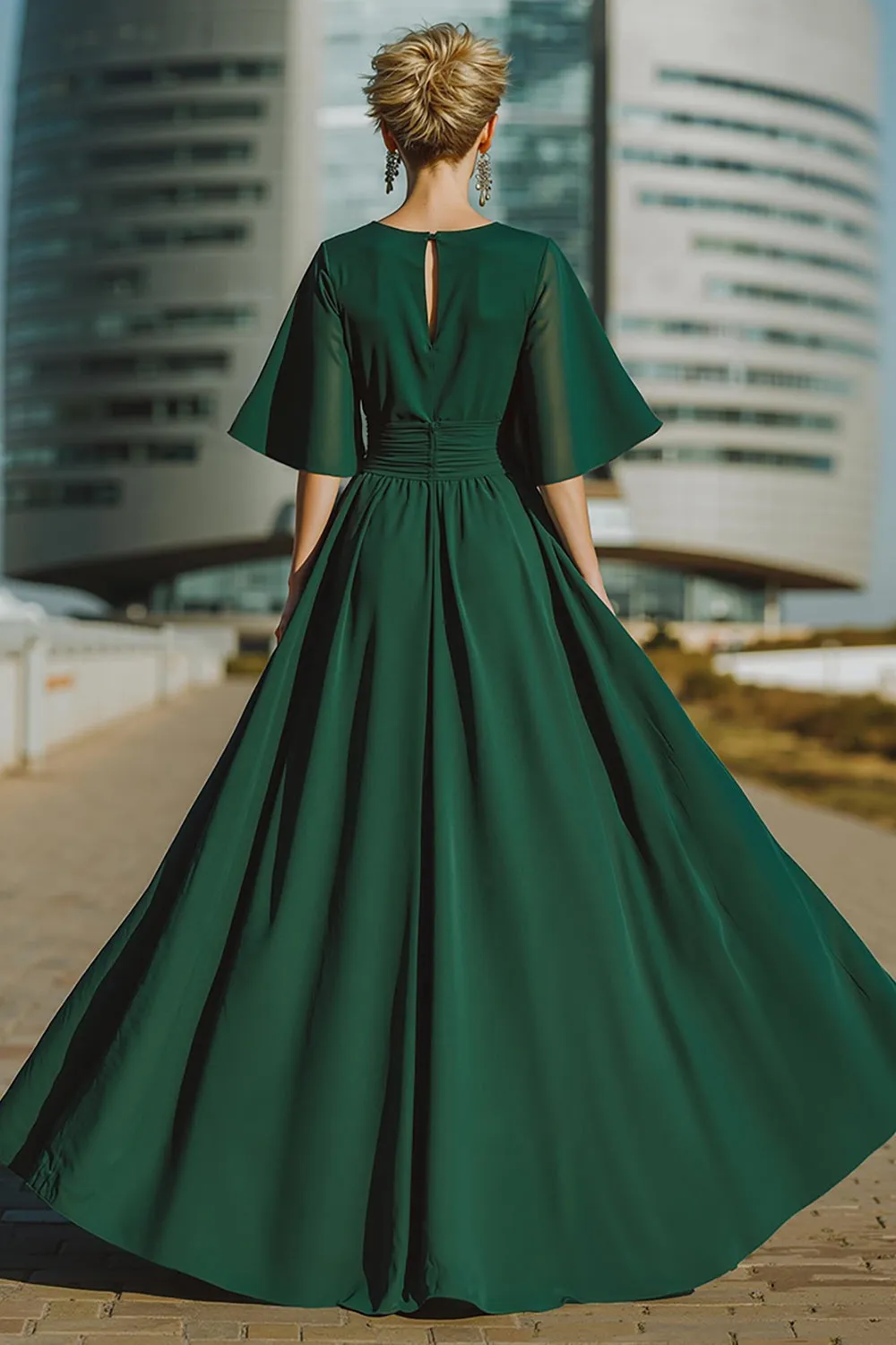 Dark Green Round Neck Long Mother of the Bride Jumpsuits with Pockets sold by Zapaka product image thumbnail 2