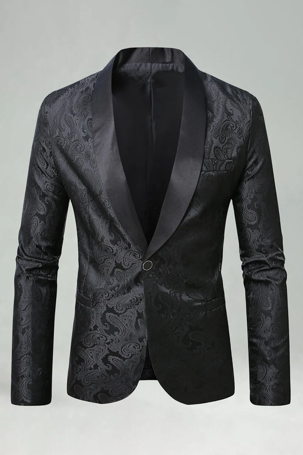 Black Shawl Lapel Single Buckle Men's Prom Blazer sold by Zapaka product image thumbnail 2