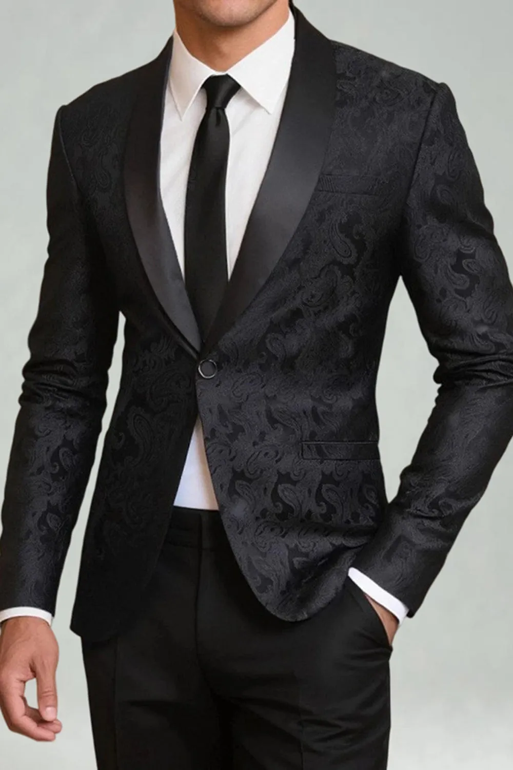 Black Shawl Lapel Single Buckle Men's Prom Blazer sold by Zapaka