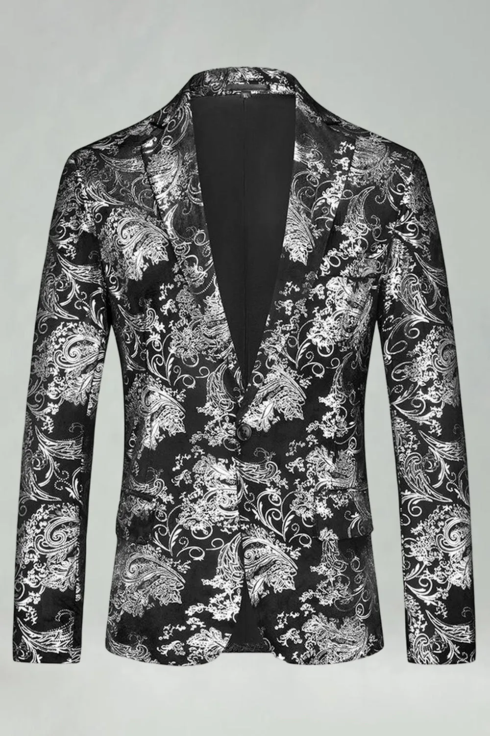 Notched Lapel Silver Jacquard Men's Prom Blazer sold by Zapaka