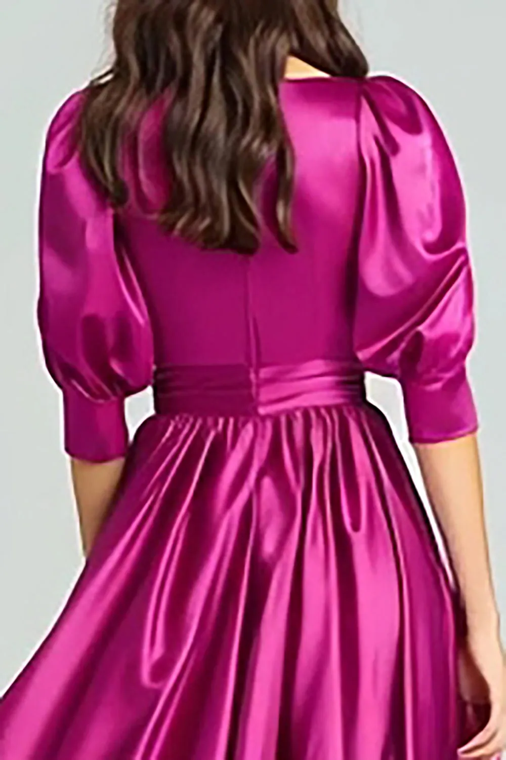 Fuchsia Satin Half Sleeves A Line Long Formal Dress sold by Zapaka product image thumbnail 4