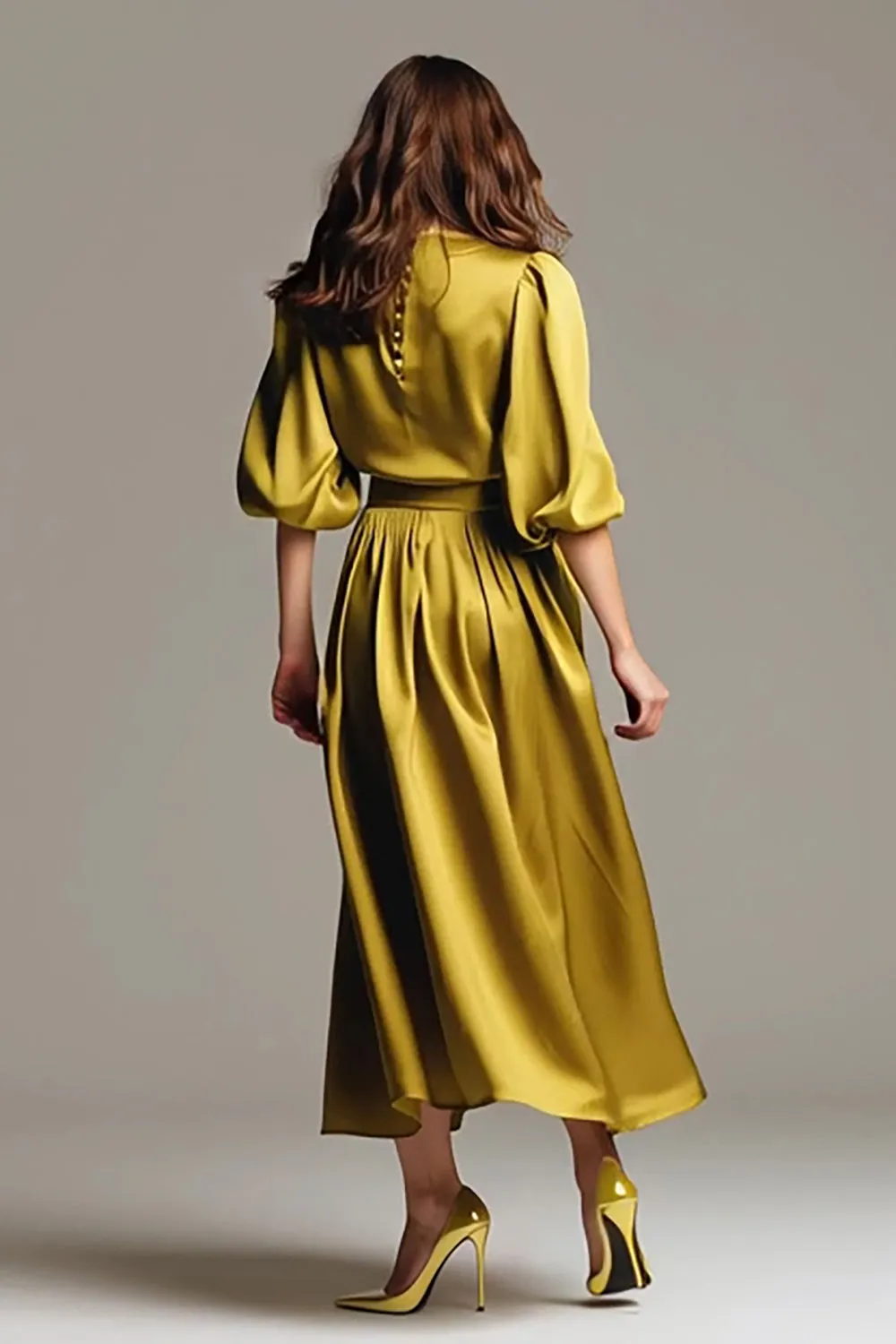 Coffee Boat Neck Satin Midi Formal Dress sold by Zapaka product image thumbnail 4