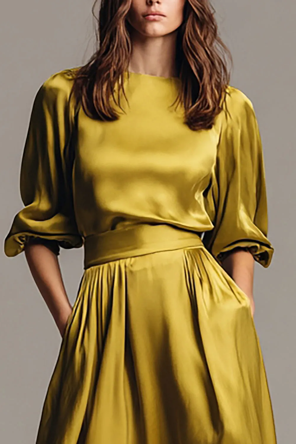 Coffee Boat Neck Satin Midi Formal Dress sold by Zapaka product image thumbnail 5