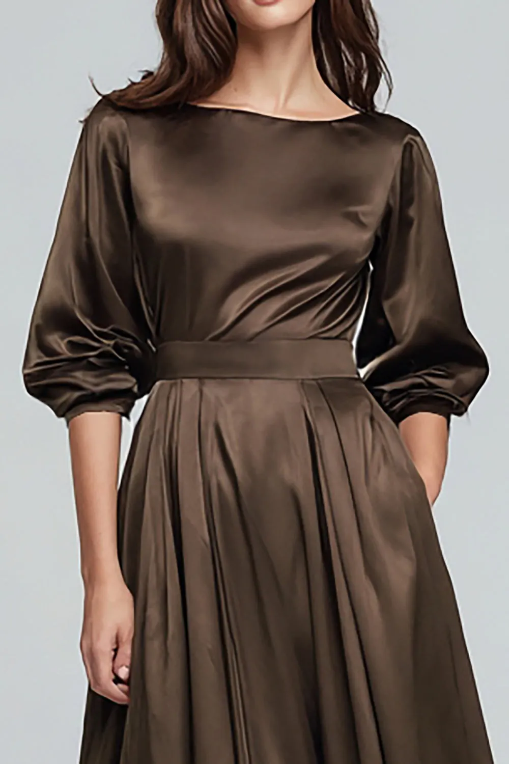 Coffee Boat Neck Satin Midi Formal Dress sold by Zapaka product image thumbnail 2