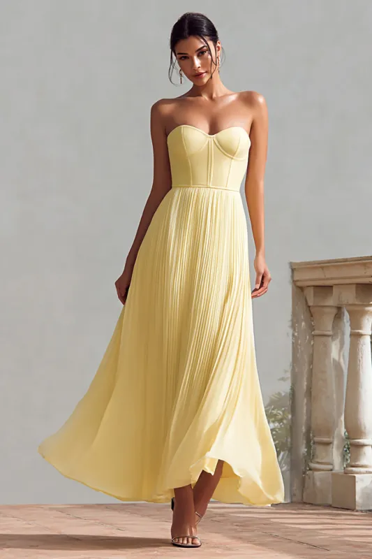 Daffodil Pleated Strapless Corset Long Formal Dress sold by Zapaka