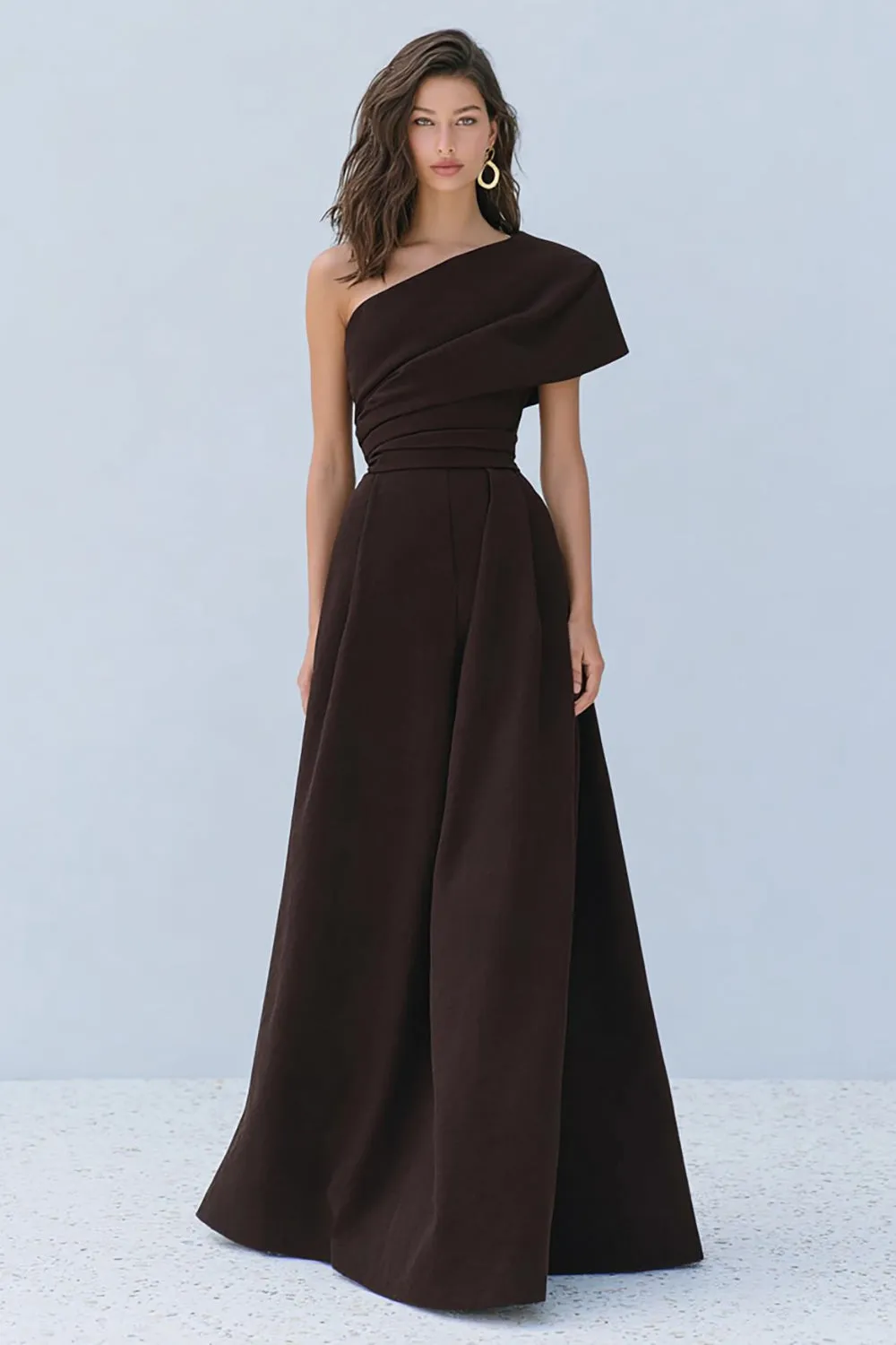 Coffee A Line One Shoulder Long Formal Dress sold by Zapaka