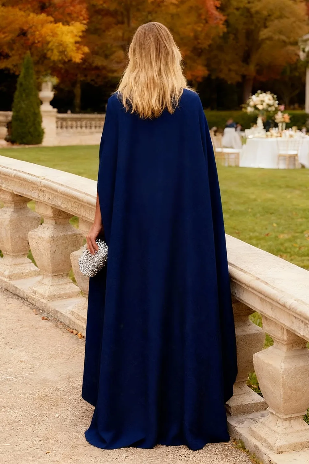 Navy Floral Mermaid Long Formal Dress with Cape sold by Zapaka product image thumbnail 2