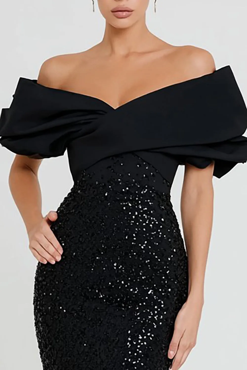Off the Shoulder Mermaid Black Sequin Long Formal Dress sold by Zapaka product image thumbnail 2
