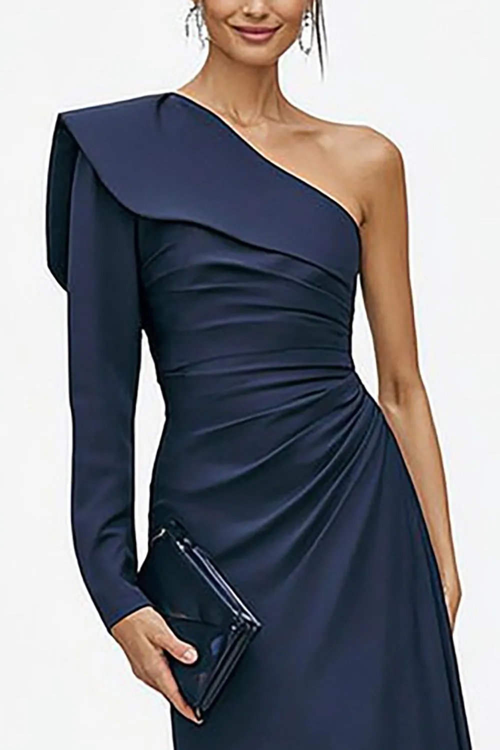 Navy One Shoulder Mermaid Long Sleeve Formal Dress sold by Zapaka product image thumbnail 2
