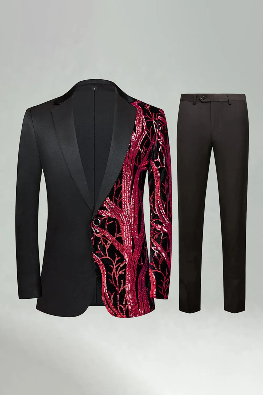Dark Red Sequin Notched Lapel 2 Pieces Men's Prom Suits sold by Zapaka