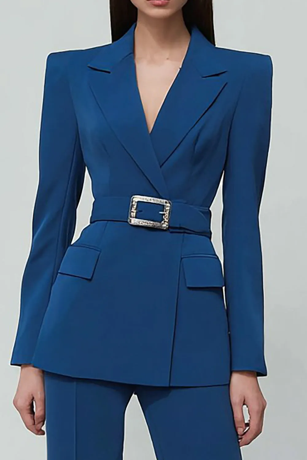 Dark Blue 2 Piece Notched Lapel Women's Business Suits with Belt sold by Zapaka product image thumbnail 2