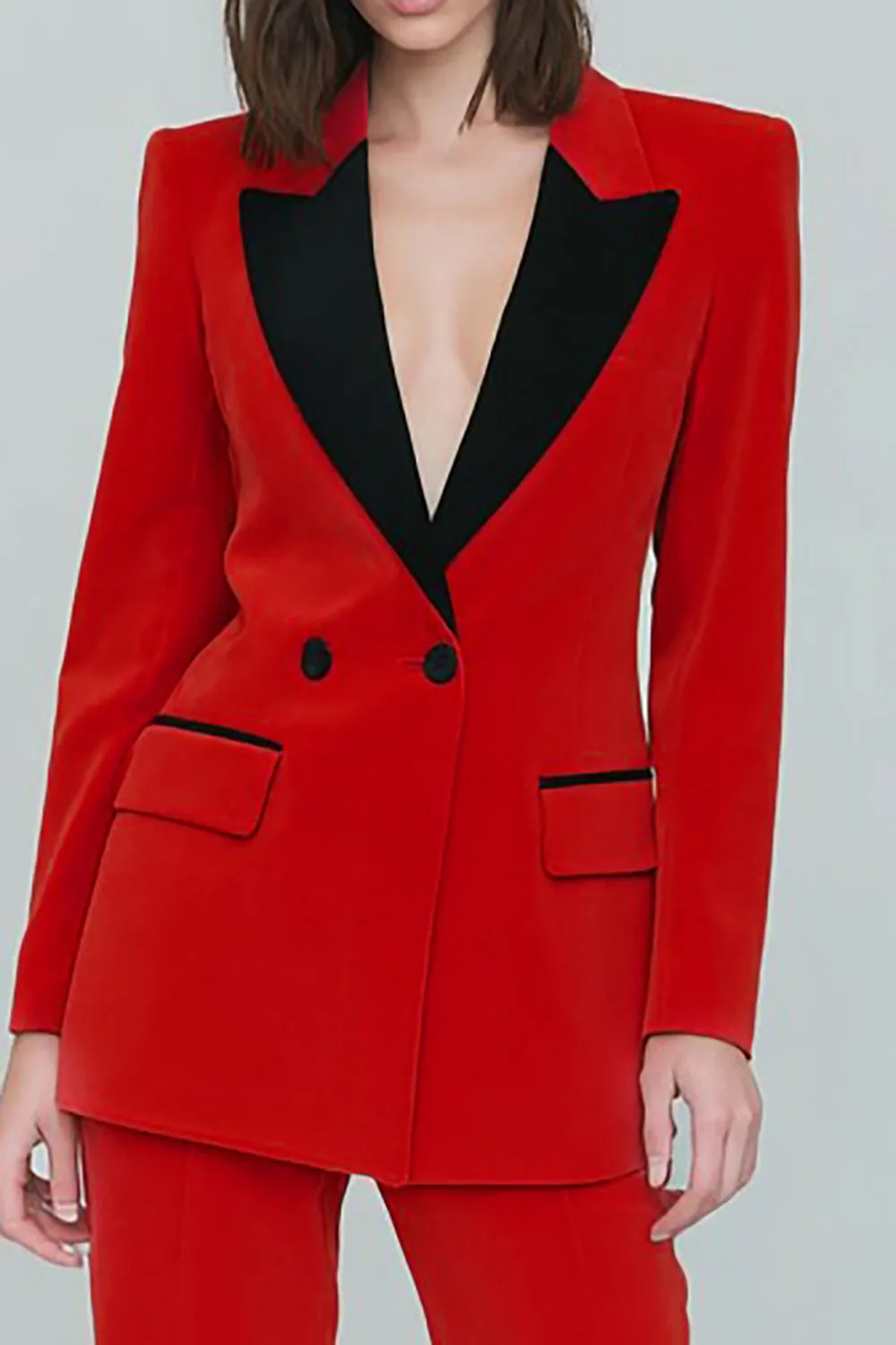 Red 2 Piece Peak Lapel Women's Work Suits sold by Zapaka product image thumbnail 2