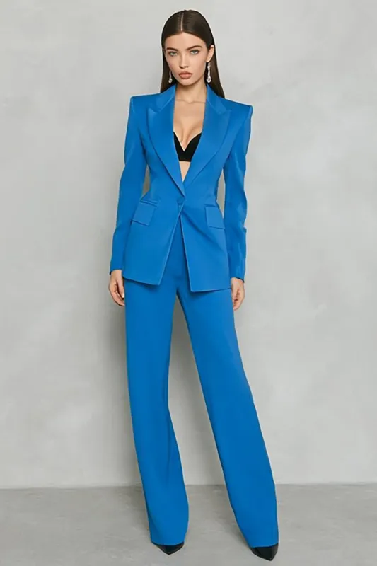 Blue 2 Piece Peak Lapel Slim Fit Women's Work Suits sold by Zapaka