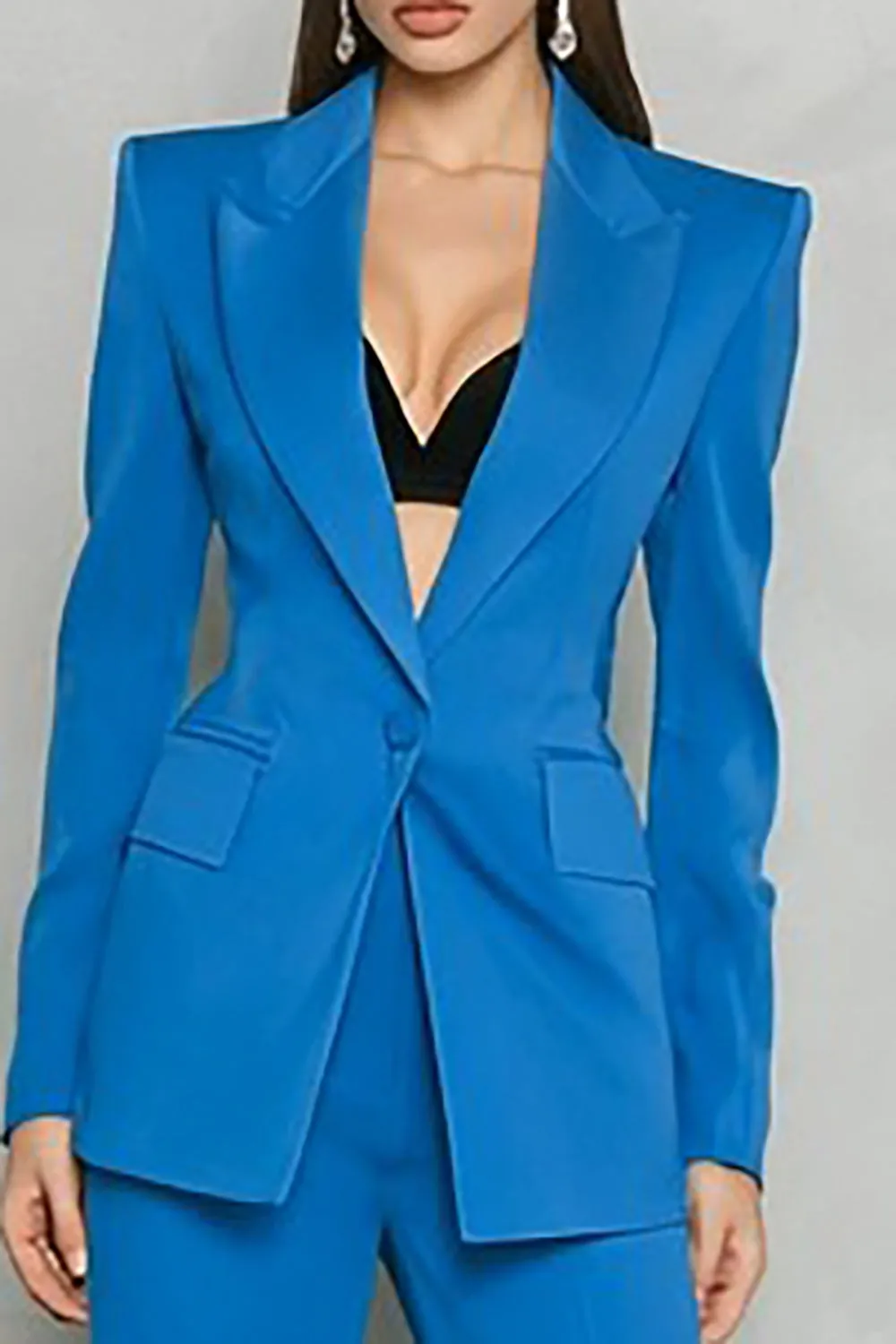 Blue 2 Piece Peak Lapel Slim Fit Women's Work Suits sold by Zapaka product image thumbnail 3