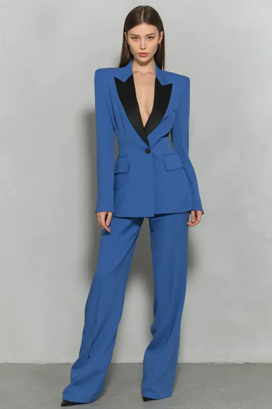 Dark Blue Peak Lapel 2 Piece Women's Business Casual Suits sold by Zapaka
