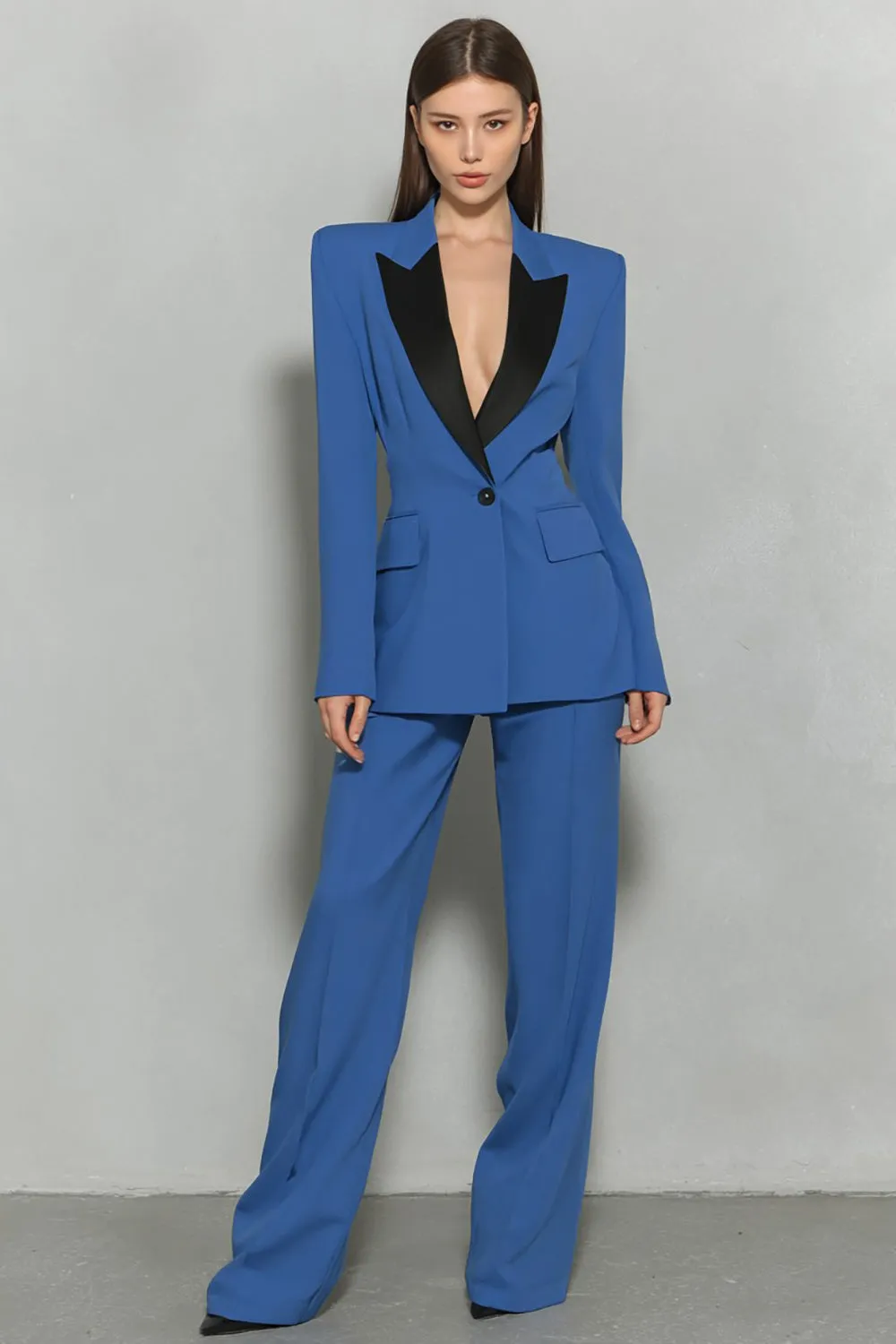 Dark Blue Peak Lapel 2 Piece Women's Business Casual Suits sold by Zapaka