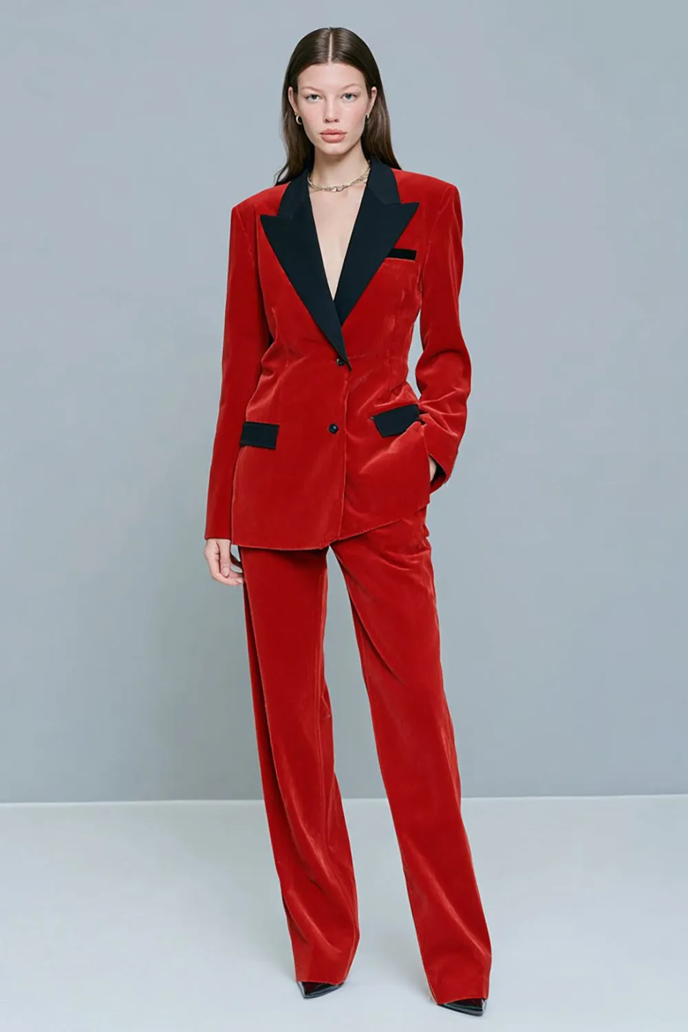 Red Peak Lapel 2 Piece Women's Business Suits with Pockets sold by Zapaka