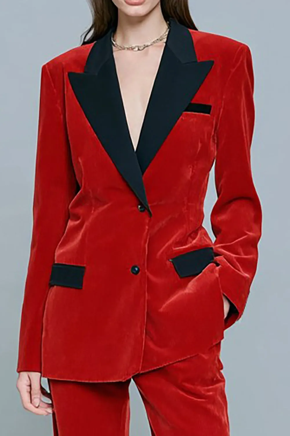 Red Peak Lapel 2 Piece Women's Business Suits with Pockets sold by Zapaka product image thumbnail 2