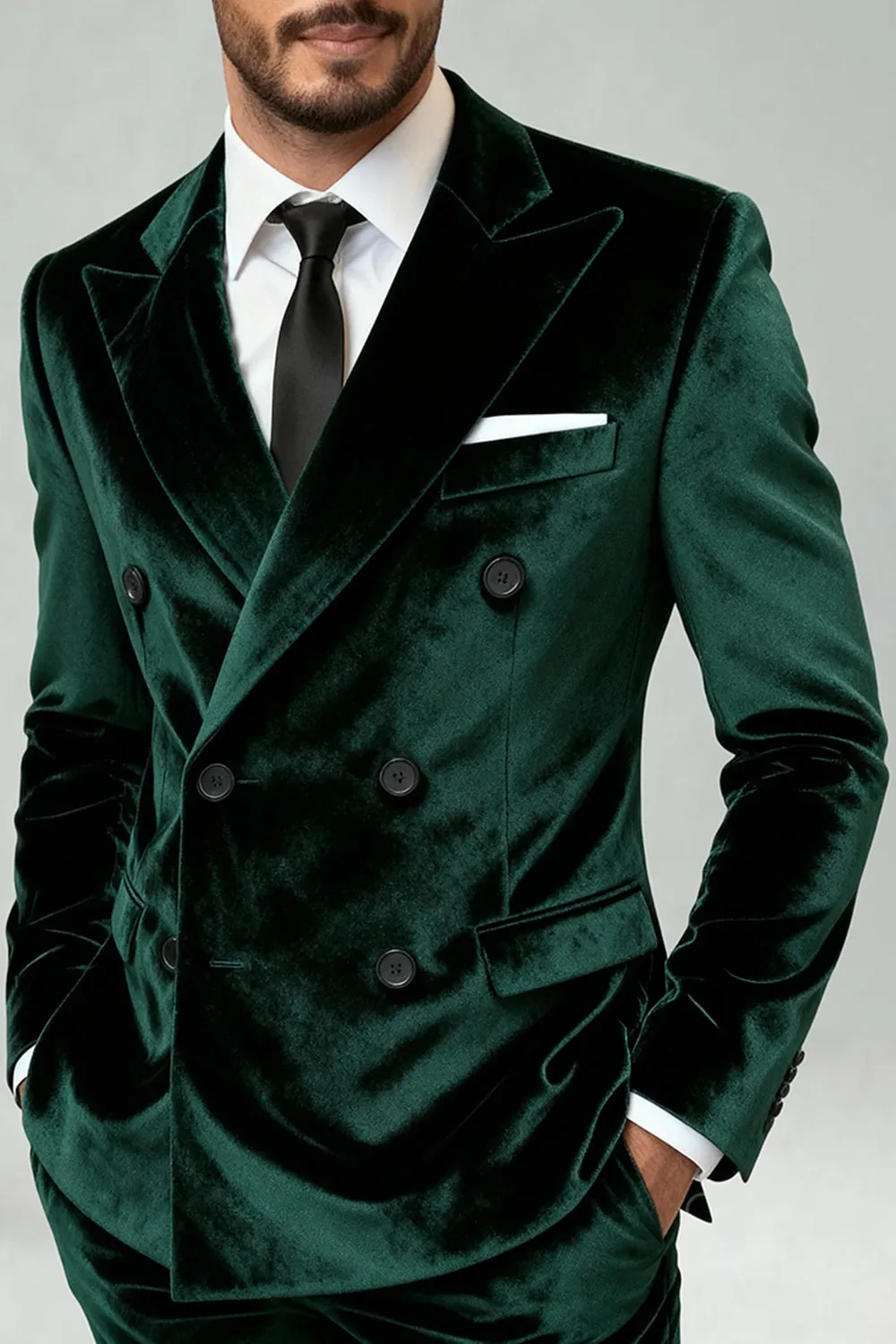 Notched Lapel Velvet Dark Green 2 Pieces Men's Prom Suits sold by Zapaka product image thumbnail 2