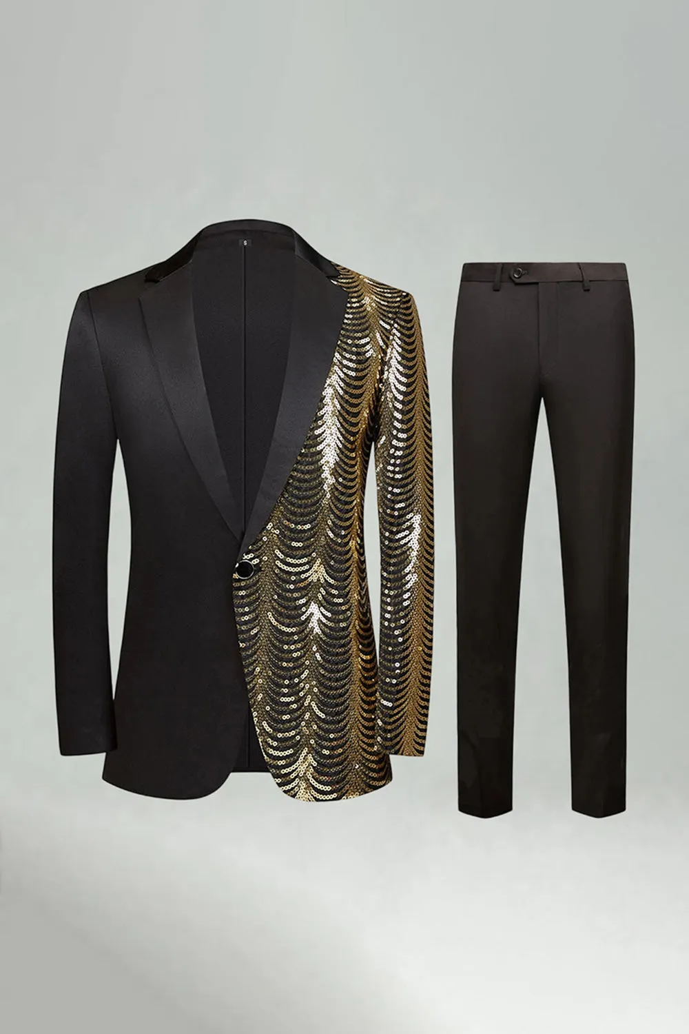 Sparkly Golden Notched Lapel 2 Pieces Men's Prom Suits sold by Zapaka