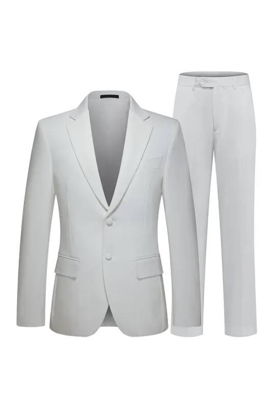 Notched Lapel 2 Piece White Single Breasted Men's Wedding Suits sold by Zapaka