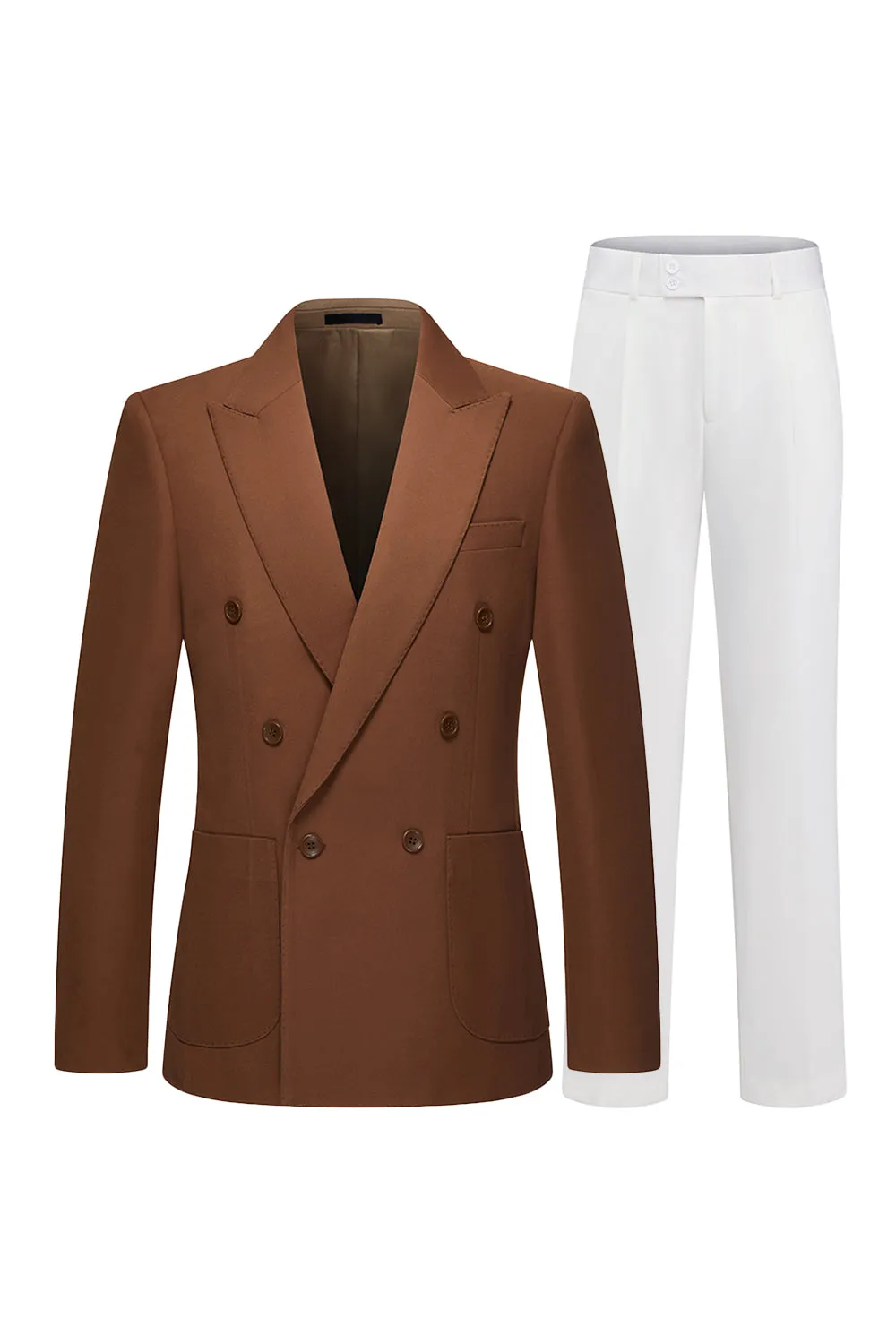 2 Piece Peak Lapel Slim Fit Double Breasted Khaki Men's Formal Suits sold by Zapaka