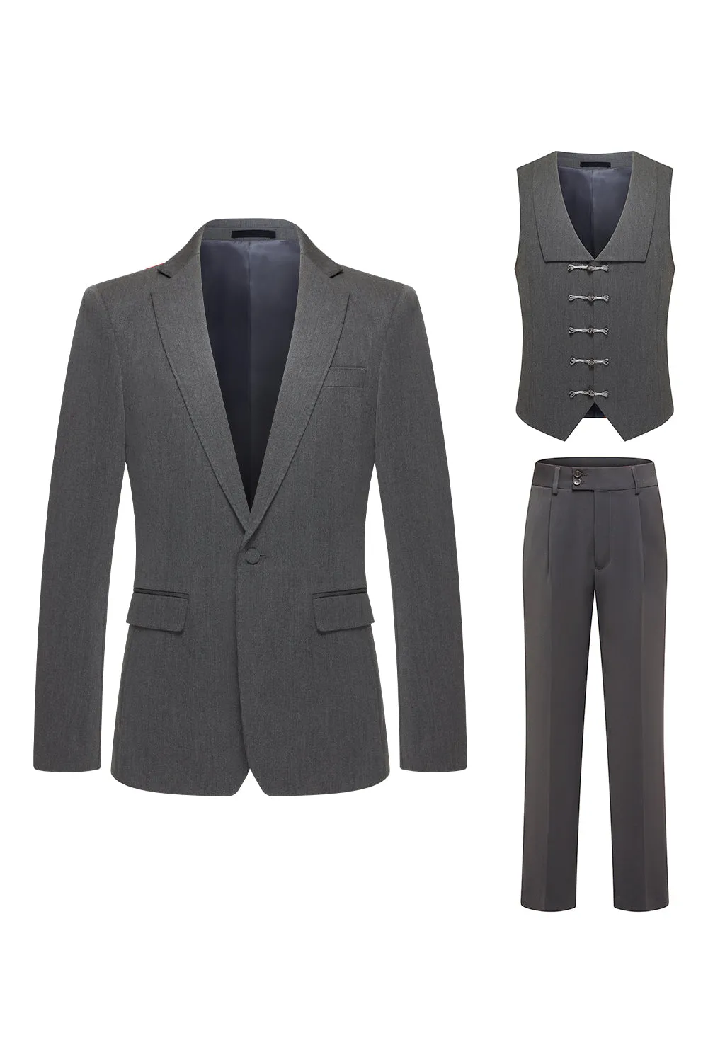 3 Piece Notched Lapel Men's Grey Suits sold by Zapaka