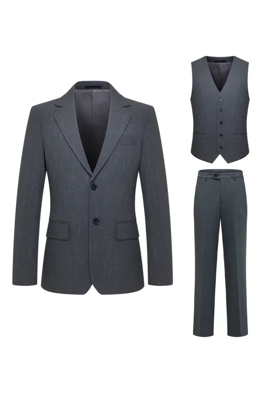 Single Breasted Grey Notched Lapel Men's 3 Piece Suits sold by Zapaka
