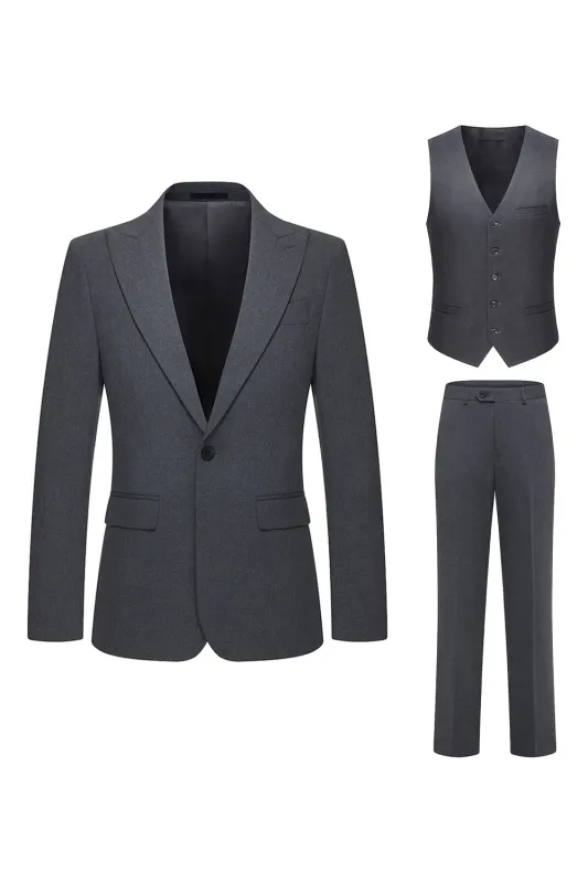 Slim Fit Peak Lapel Men's 3 Piece Grey Suits sold by Zapaka